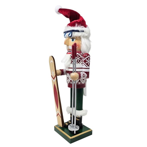14" Male Skier Downhill With Red Hat Nutcracker, Christmas Decor - Picture 2 of 4